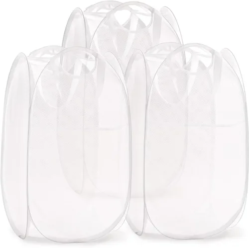 Miniatura 43 de TECHMILLY Cesta plegable de malla para la ropa sucia con asas resistentes y bolsillo lateral, cestas plegables portátiles para ropa para dormitorio