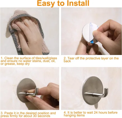 Miniatura 5 de Ganchos adhesivos plateados para pared, sin daños, resistentes, 15 libras (máx.), paquete de 8 unidades, ganchos adhesivos para colgar, acero