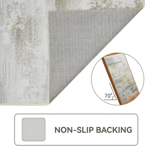 Miniatura 4 de Kelarea Alfombra lavable para sala de estar, 5 x 7 antideslizante, alfombras modernas abstractas color beige, alfombra de pelo bajo fácil