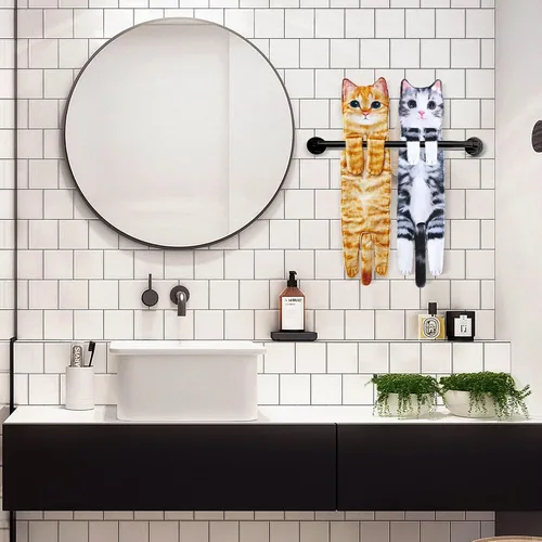 Miniatura 4 de Toallas de mano divertidas con forma de gato para baño y cocina, adorno de gato bonito y decorativo, toallas para la cara para colgar, para el Día