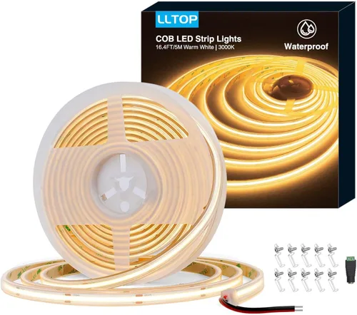Miniatura 7 de LLTOP Tira de luces LED COB Impermeable IP67 DC24v Luz blanca del día 6000K 5m/16.4 pies Alto CRI 92Ra+ Tira de luces LED para exteriores Cortada