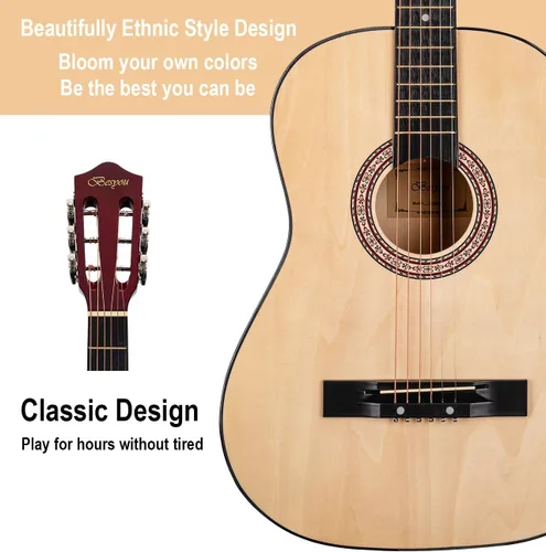 Miniatura 3 de Guitarra acústica de madera de 38 pulgadas con kit de inicio, bolsa de viaje, afinador, púa de guitarra con juego para principiantes para niños