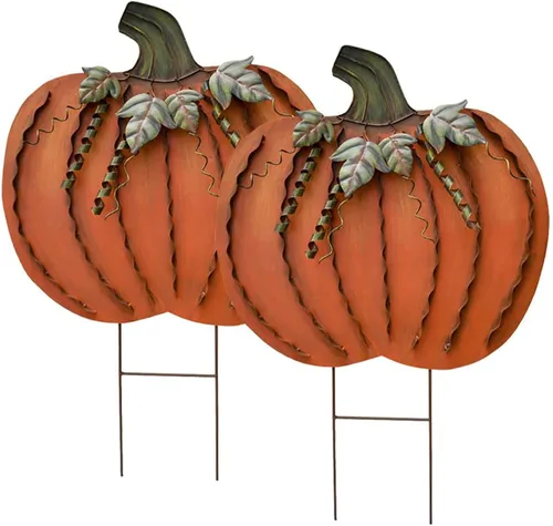 Miniatura 15 de Letreros de metal con estacas de calabaza, decoración de otoño, decoración decorativa de jardín, césped, calabazas, decoración de otoño al aire