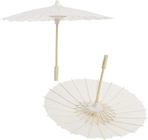 Miniatura 2 de Toyvian Sombrilla de papel decorativo blanco para manualidades y accesorios fotográficos (15.7 pulgadas, mango de estilo aleatorio)
