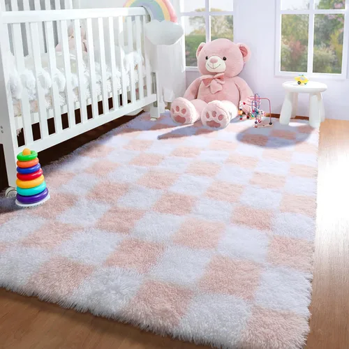 Miniatura 34 de KICMOR - Tapete a cuadros afelpado, peludo, mullido, color beige y blanco crema, pequeño, de 2 x 3 pies, para dormitorio, sala, junto a la cama