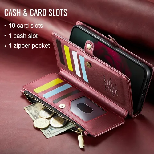 Miniatura 8 de Defencase Compatible con iPhone 15 Plus Funda Cartera con Tarjetero de Bloqueo RFID para Mujeres y Hombres, Cuero PU Cierre Magnético Plegable Rojo