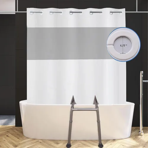 Miniatura 9 de Cortina de ducha dividida blanca para bancos de transferencia de baño, tela de poliéster, paño opaco, sin ganchos, 71 x 71 pulgadas