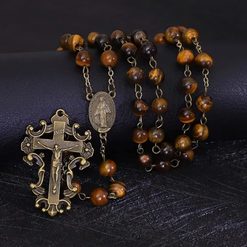 Miniatura 49 de KOMI Rosario de cuentas católicas para mujer, collar de cuentas de rosario con cruz de crucifijo, perlas de cristal, rosario, rosarios, católicos