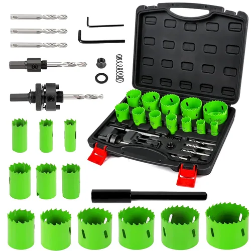 LifeIdeas Kit de sierra de agujero bimetálica, juego de 22 piezas de sierra de agujero con 3/4 a 2-1/2 pulgadas, 12 hojas de sierra en estuche,