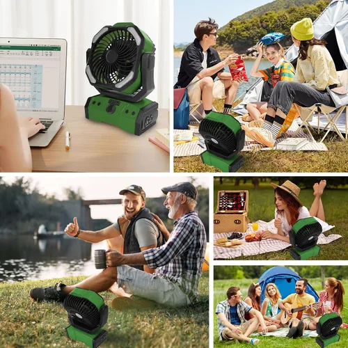 Miniatura 7 de ELZO Ventilador de campamento de 30000 mAh con luz LED, máximo 70 horas de trabajo, portátil inalámbrico, recargable, ventilador USB con gancho