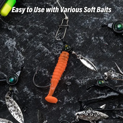 Miniatura 8 de Dr.Fish Paquete de 10 jigs Underspin Jigs Heads 3D Eye Freshwater Swimbait Jig Freshwater Bass Walleye Fishing Mustad Hooks Sauce Blade 1/8oz, Negro