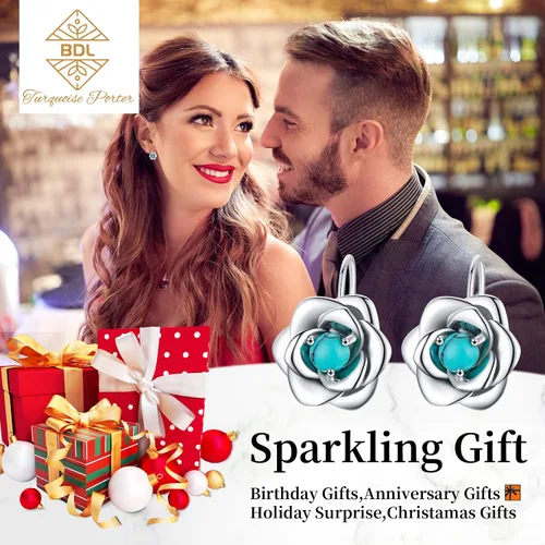 Miniatura 2 de BDL Joyas de turquesa genuina para mujer, aretes y collares de plata de ley para mujer, aretes colgantes con cierre de palanca