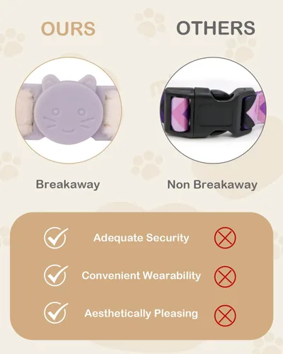 Miniatura 4 de Collar de gato Breakaway con material de felpa suave y flor tejida a mano, collar de seguridad ajustable para piel sensible, collar decorativo