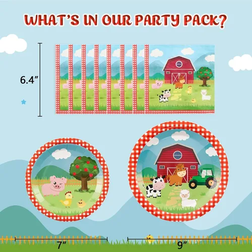 Miniatura 2 de WERNNSAI Platos y servilletas de granja – 48 piezas de decoración de cumpleaños de animales de granja, platos de papel de granero para niños, fiesta