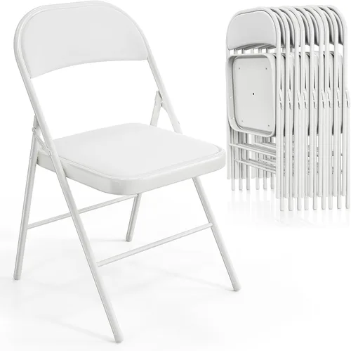 Miniatura 26 de VINGLI Paquete de 4 sillas plegables con asientos acolchados, marco de metal con asiento y respaldo de piel sintética, capacidad de 350 libras, Negro