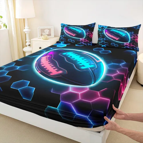 Miniatura 4 de Erosebridal Graffiti - Juego de sábanas de rugby con casco de rugby colorido, sábanas deportivas para niños y niñas, juego de fútbol, sábana bajera