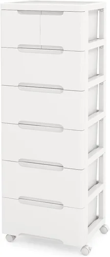 Miniatura 9 de LOKO Carrito de almacenamiento rodante de plástico de 5 cajones, gabinete de almacenamiento móvil con 4 ruedas universales, unidad contenedora