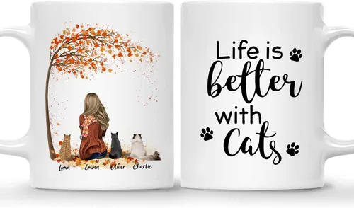 Miniatura 15 de Gossby Taza personalizada con texto en inglés "Being a Cat Mom", regalo personalizado para mujeres con diseño, nombre, raza de gato, cumpleaños, día