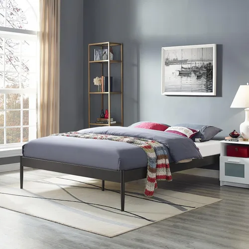Miniatura 14 de Modway Elsie - Base de cama de metal con soporte de tablillas, tamaño King, color marrón