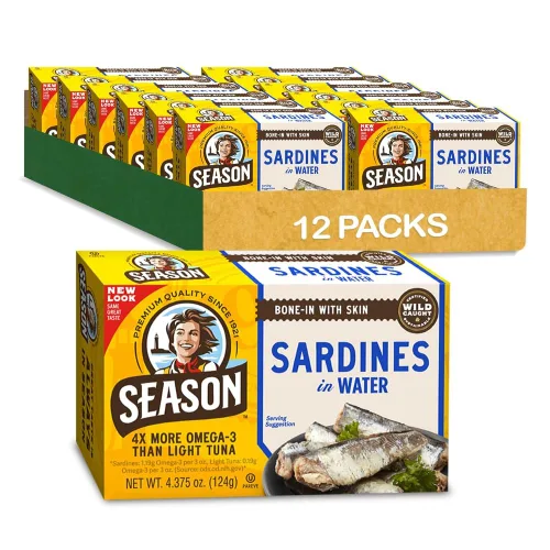 Miniatura 11 de Season Sardinas en aceite de oliva – capturadas en la naturaleza, 0.78 oz de proteína, bocadillos Keto, más Omega 3 que atún, Kosher, alto