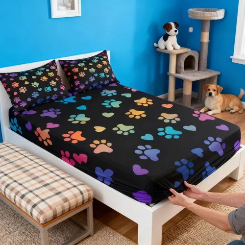 Miniatura 16 de Sábana bajera con lazo azul tamaño individual, juego de ropa de cama de princesa con cerezas, estrellas y flores margaritas de dibujos animados