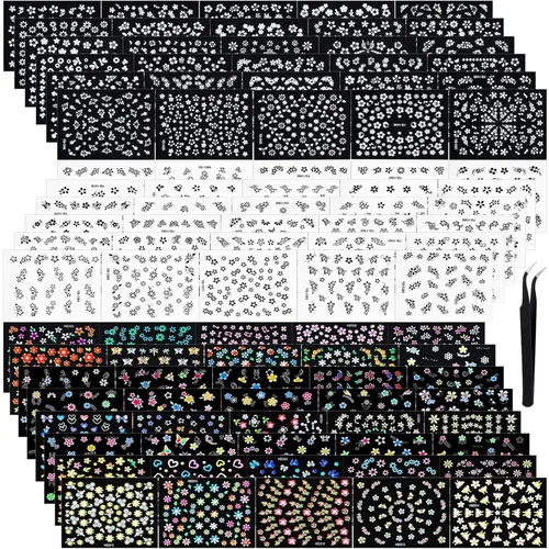 Blulu 5000 calcomanías para uñas de flores, 100 hojas de calcomanías autoadhesivas 3D, calcomanías de múltiples diseños, calcomanías de manicura de