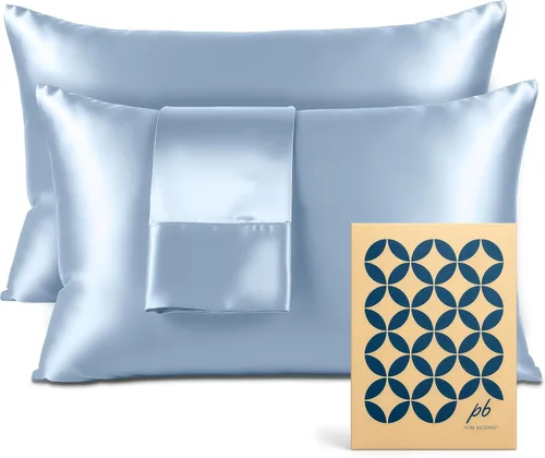 Miniatura 29 de Pure Bedding Sábanas de satén individuales [3 piezas, plateadas] Juego de sábanas sedosas de lujo para hotel, juego de sábanas de microfibra extra
