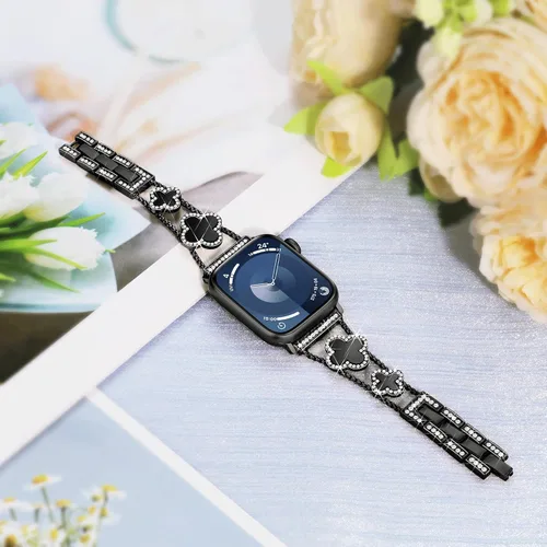 Miniatura 5 de wipalor Correa de trébol de cuatro hojas para Apple Watch para mujer de 42mm 41mm 40mm 38mm, correas delgadas iWatch para mujer, correas metálicas