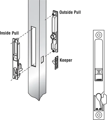 Miniatura 5 de Prime-Line C 1033 juego de manijas de puerta correderas para patio con llave, de material fundido, para puertas de vidrio deslizantes de 1 pulgada a