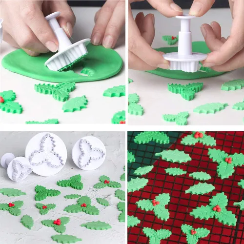 Miniatura 7 de KALAIEN 3 unids Holly Leaf Plunger Cutter Fondant Hornear Herramientas Cake Cookie Sugarcraft Decoración Molde