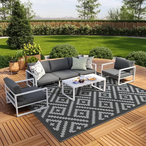Miniatura 37 de GENIMO Alfombra de exterior impermeable de 5 x 8 pies, alfombras reversibles, alfombra de área, alfombra de plástico para exteriores, alfombra Negro