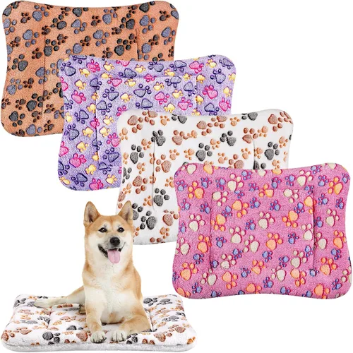 Miniatura 22 de Tuanse Paquete de 4 Tapetes de Cama Ultra Suaves para Perros y Gatos con Lindos Estampados, Almohadilla Reversible de Vellón para Jaula/Perrera