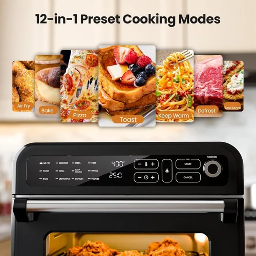 Miniatura 5 de Kismile Combo de horno tostador de freidora de aire de 18 cuartos de galón, horno de convección de encimera 12 en 1, 70 a 450 ℉, hornear, asar