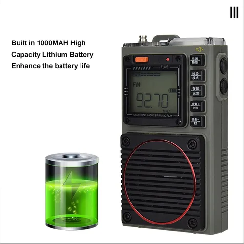 Miniatura 6 de Radio de banda completa portátil FM/VHF/AM/SW/WB receptor con Bluetooth 5.0, estéreo de bajos, alarma SOS, reproducción de tarjetas y linterna, retro