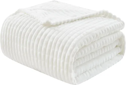 Miniatura 24 de EMME Manta de vellón, manta jacquard 3D para sofá y cama, manta suave, acogedora y esponjosa, ligera, de franela de lujo con diseño de cuadrícula