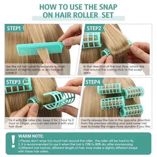 Miniatura 3 de Syhood - Juego de 12 rodillos de cabello de plástico para mujeres, tamaño grande, rizador de cabello con clips de resorte y peine de cola de rata