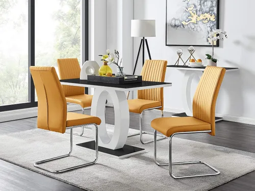 Miniatura 10 de Furniturebox UK Giovani - Juego de mesa de comedor de cristal negro y blanco de alto brillo y 4 sillas Lorenzo