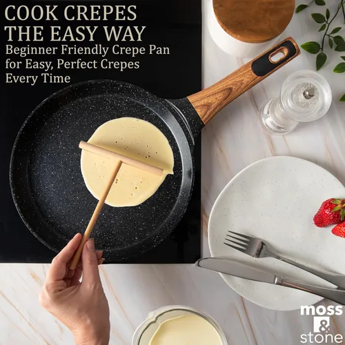 Miniatura 7 de Moss & Stone Sartén antiadherente para crepes de 9.5 pulgadas con esparcidor – Dosa Tawa de cerámica, sartén plana para Roti, panqueques, tortillas