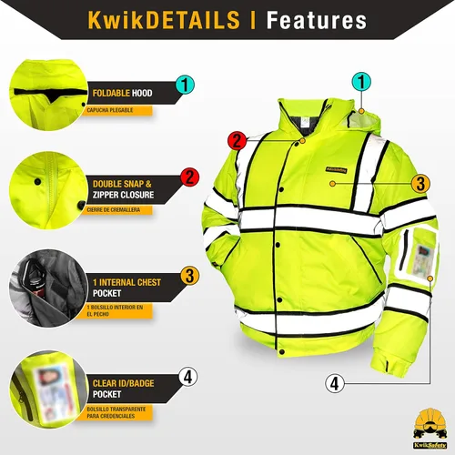 Miniatura 2 de KwikSafety Chaquetas reflectantes Bombarderos de trabajo de alta visibilidad aislados para hombre Amarillo, Naranja, Multicolor 1. Amarillo