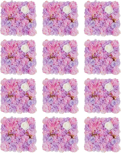 Miniatura 19 de Paneles de pared de flores 3D, 12 paneles de pared de flores artificiales, rosas de seda, fondo de pared de flores sintéticas decorativas