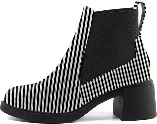 Miniatura 2 de AMBELIGHT Botas de tacón alto para mujer, estilo casual, con punta redonda, elástica, sólidas, gruesas, de 2.5 pulgadas