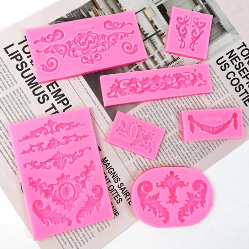 Miniatura 3 de Moldes de Silicona Estilo Barroco, Moldes de Fondant de Encaje con Volutas y Espirales, Molde de Flores en Relieve Vintage Filigrana Molde