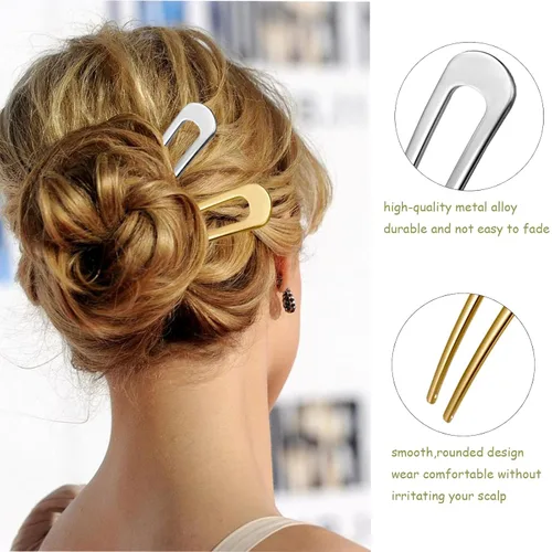 Miniatura 6 de Horquilla de metal para moños y peinados, pinza de pelo francesa dorada sin daños en el cabello, horquillas de pelo perla para cabello fino