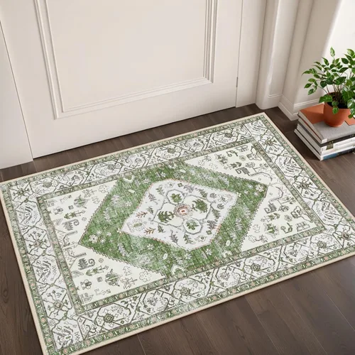 Miniatura 38 de Lahome - Tapete con diseño bohemio, pequeño, antideslizante, lavable, ultradelgado, con estampado oriental desgastado, para entrada, cocina