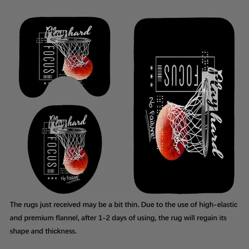 Miniatura 4 de Juego de 4 cortinas de ducha de baloncesto, citas inspiradoras positivas, decoración de baño deportivo, cortina de ducha negra de tela impermeable