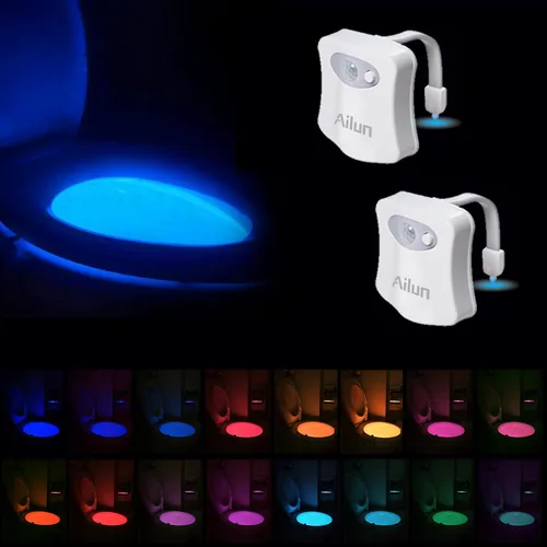 Ailun Luz nocturna para inodoro, luz LED activada por movimiento, 16 colores cambiantes, iluminan la luz nocturna para el baño, batería no incluida,