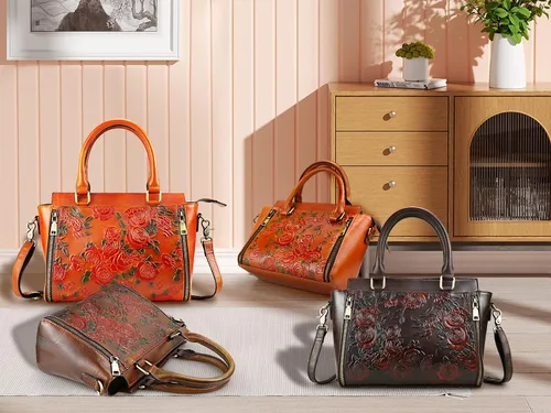 Miniatura 9 de Bolso y bolsos de mano para mujer, de cuero, con asa de mano, tamaño mediano, color rosa
