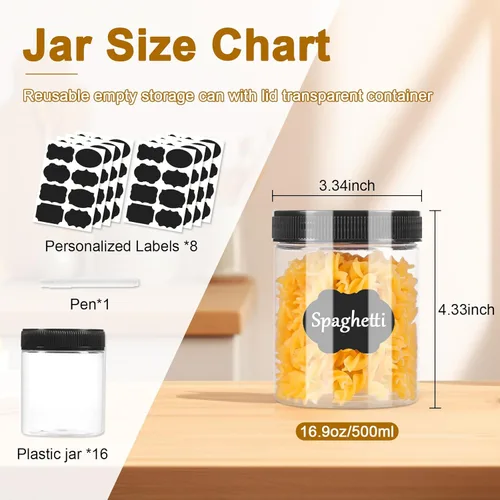 Miniatura 2 de Janisfirst Tarros de plástico transparente de 16 onzas con tapas, recipientes herméticos ideales para alimentos secos, mantequilla de maní