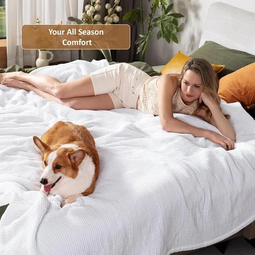 Miniatura 5 de ARlinen Manta 100% de algodón Tencel, ligera, transpirable, suave para todas las estaciones, para sofá, perfecta para personas que duermen con Blanco