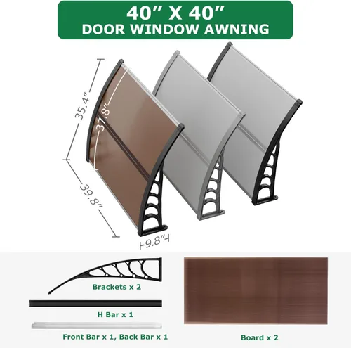 Miniatura 3 de Toldo para puerta de ventana de 40 x 40 pulgadas, cubierta de policarbonato para puerta de entrada, toldo exterior para ventana exterior, UPF 50+, 2